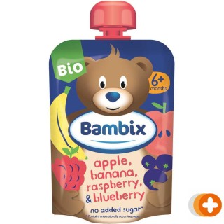 Bambix knijpzakje appel, banaan, framboos & blauwe bes bio 6m+