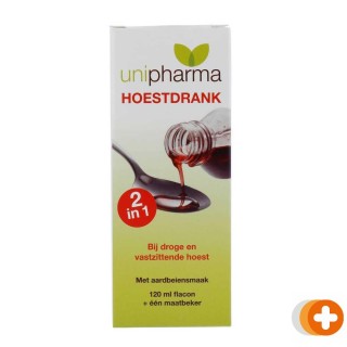 Unipharma hoestdrank 2-in-1 met aardbeiensmaak