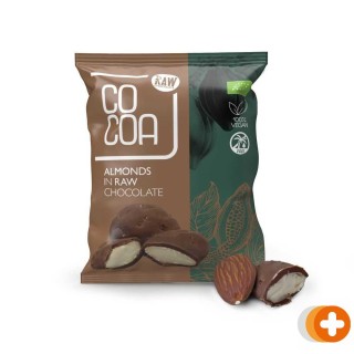 Cocoa amandelen met pure chocolade raw